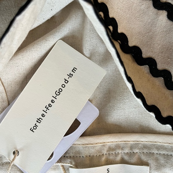 NWT Commense cotton & linen wave trim midi wrap skirt asymmetrical tan black - Picture 7 of 9